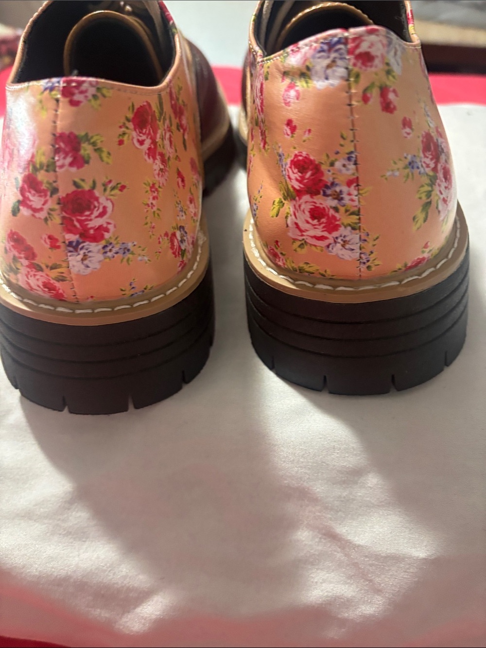 Floral Accent Two-Tone Oxford Flats - Burgundy & Tan - Picture 4 of 7